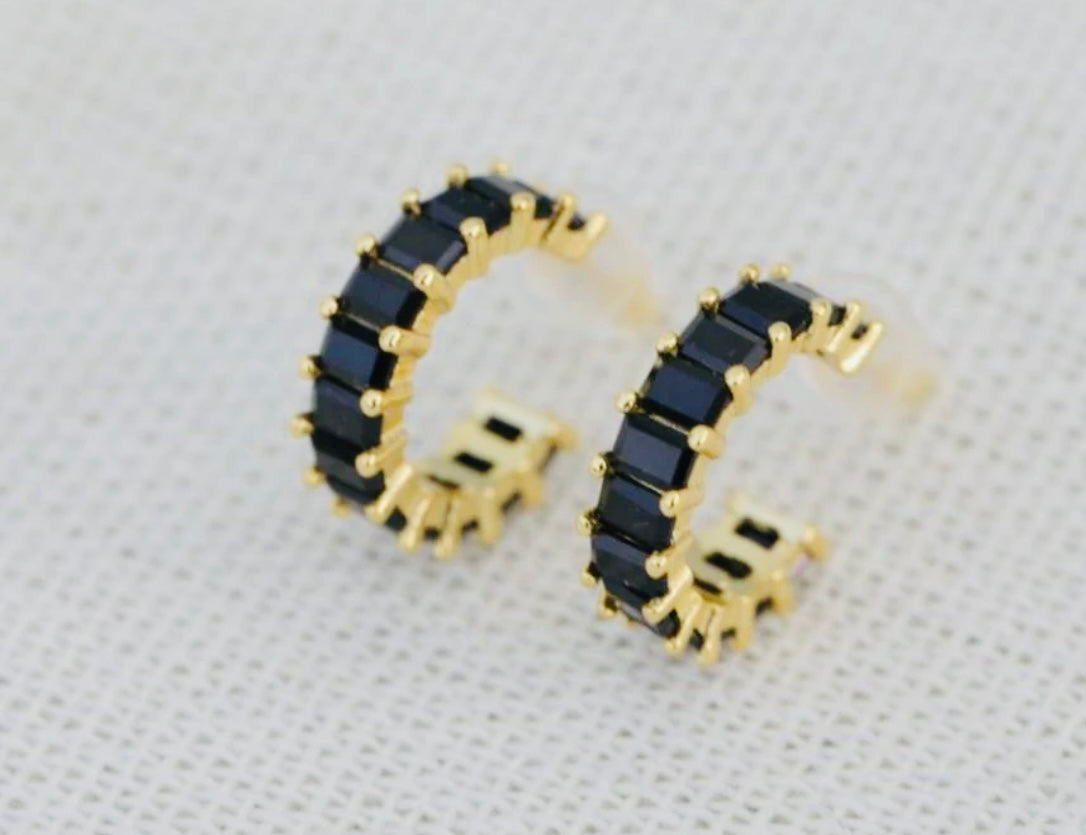 Black Crystal Open Hoop Earring