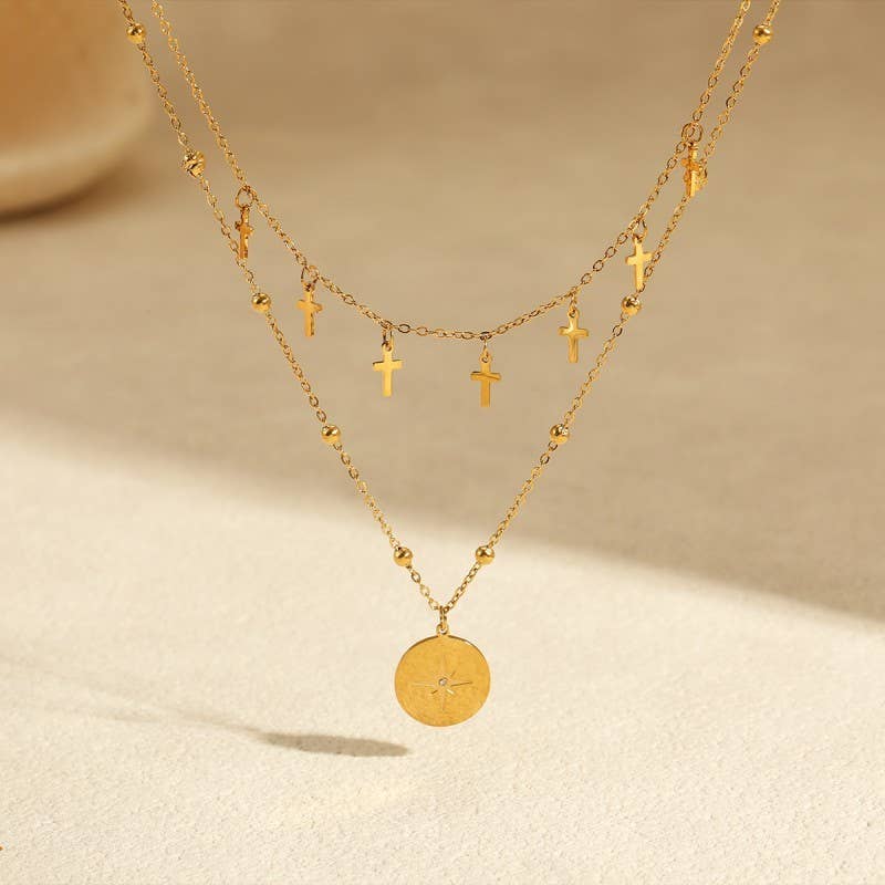 JOSSLYN by wall to wall - 18K STAINLESS STEEL TARNISH FREE CROSS NECKLACE | 40NK9565 - GOLD - Jolie Femme Boutique