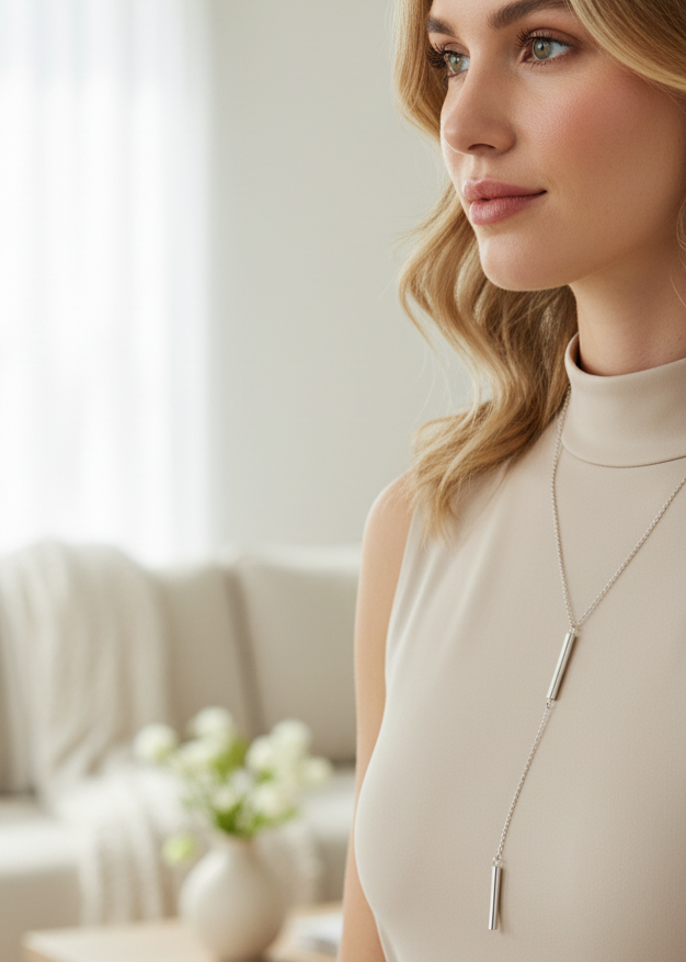Silver Long Y-Necklace - Jolie Femme Boutique
