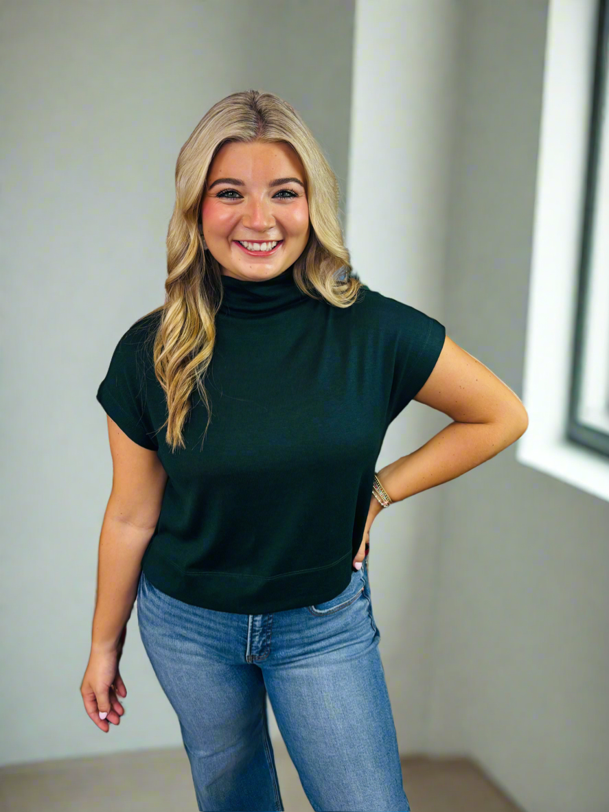 Hunter Green Mock Neck Top - Jolie Femme Boutique