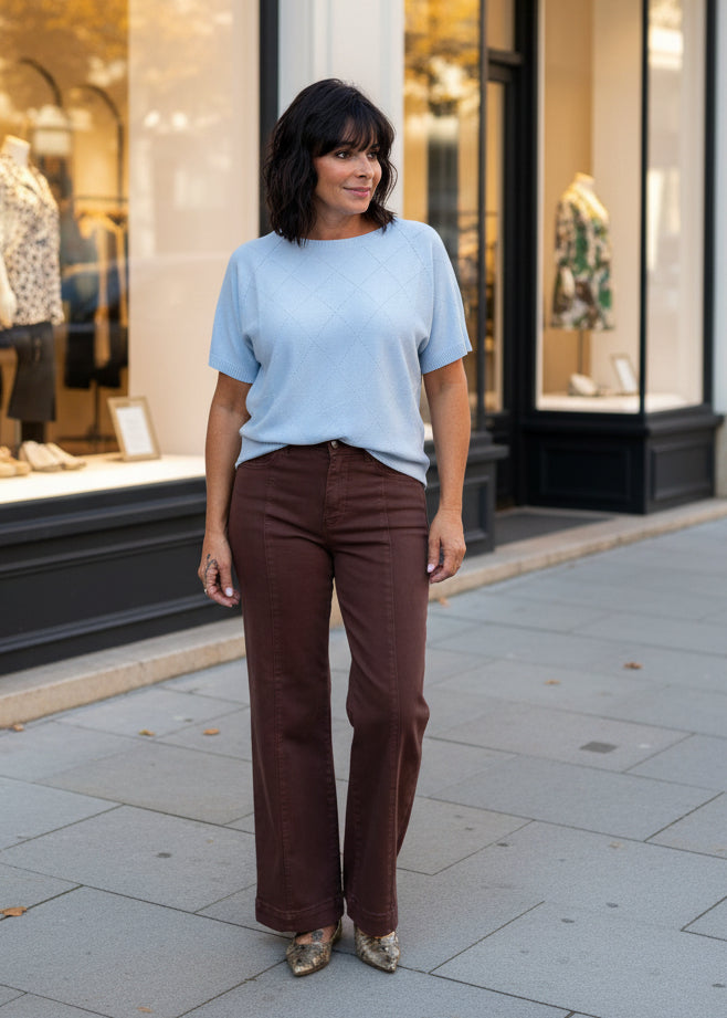 Pointelle Diamond Pattern Short Sleeve Top