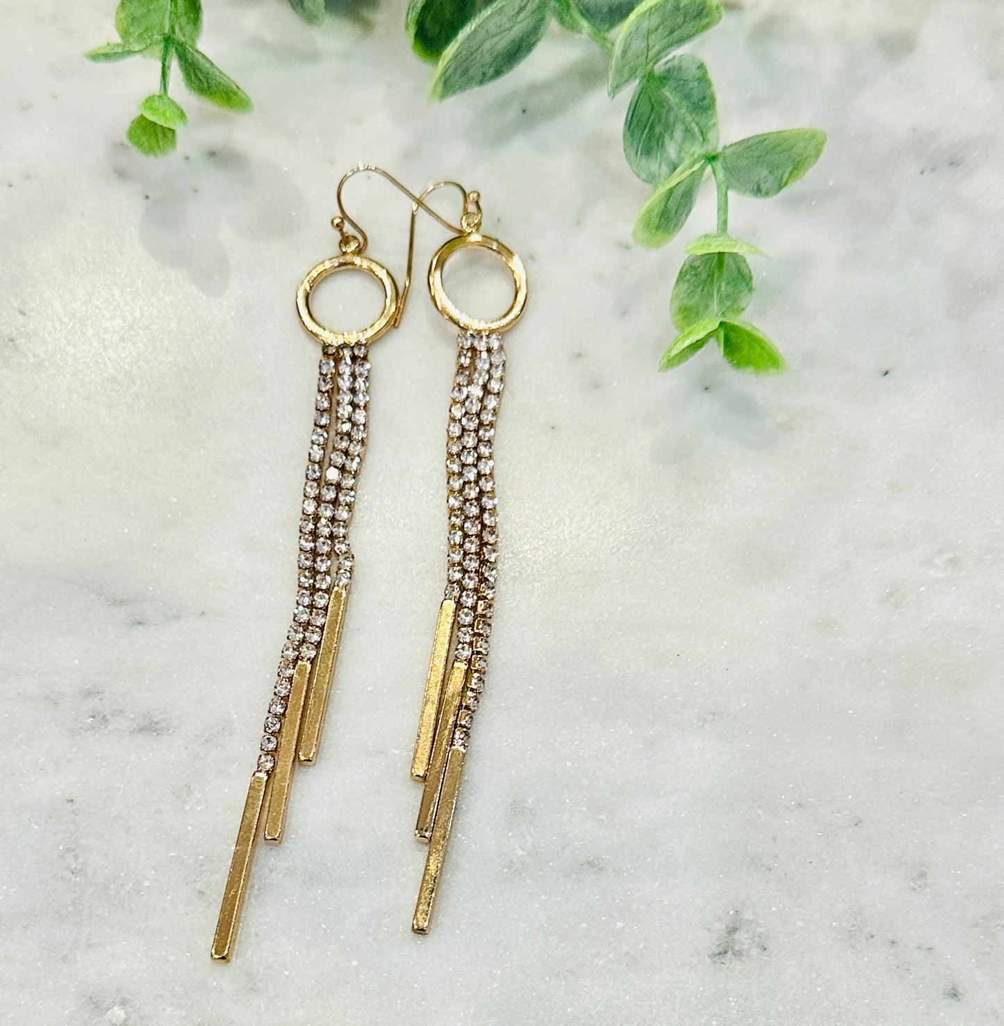 Gold Rhinestone Chain Tassel Earing - Jolie Femme Boutique