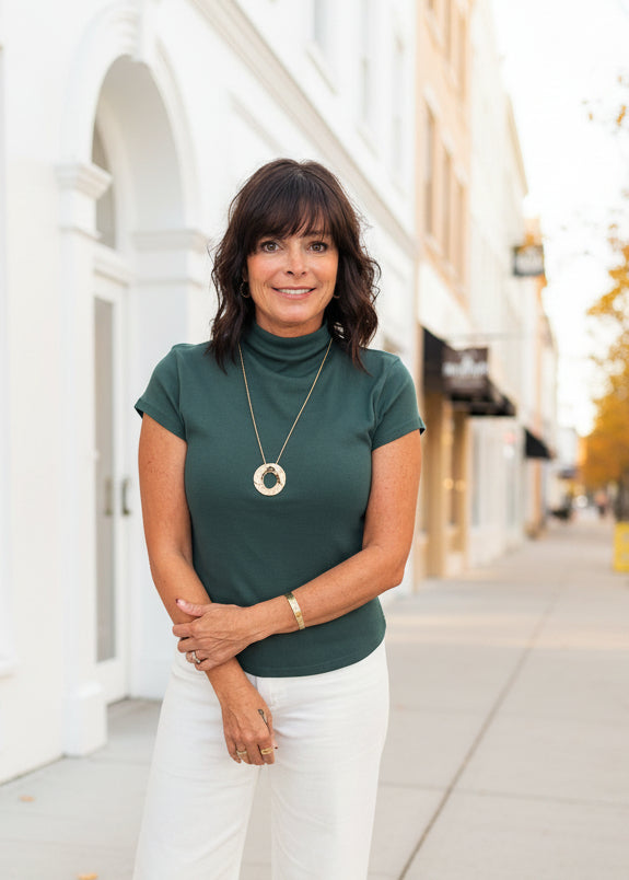 Fitted Mock Neck Cap Sleeve Top