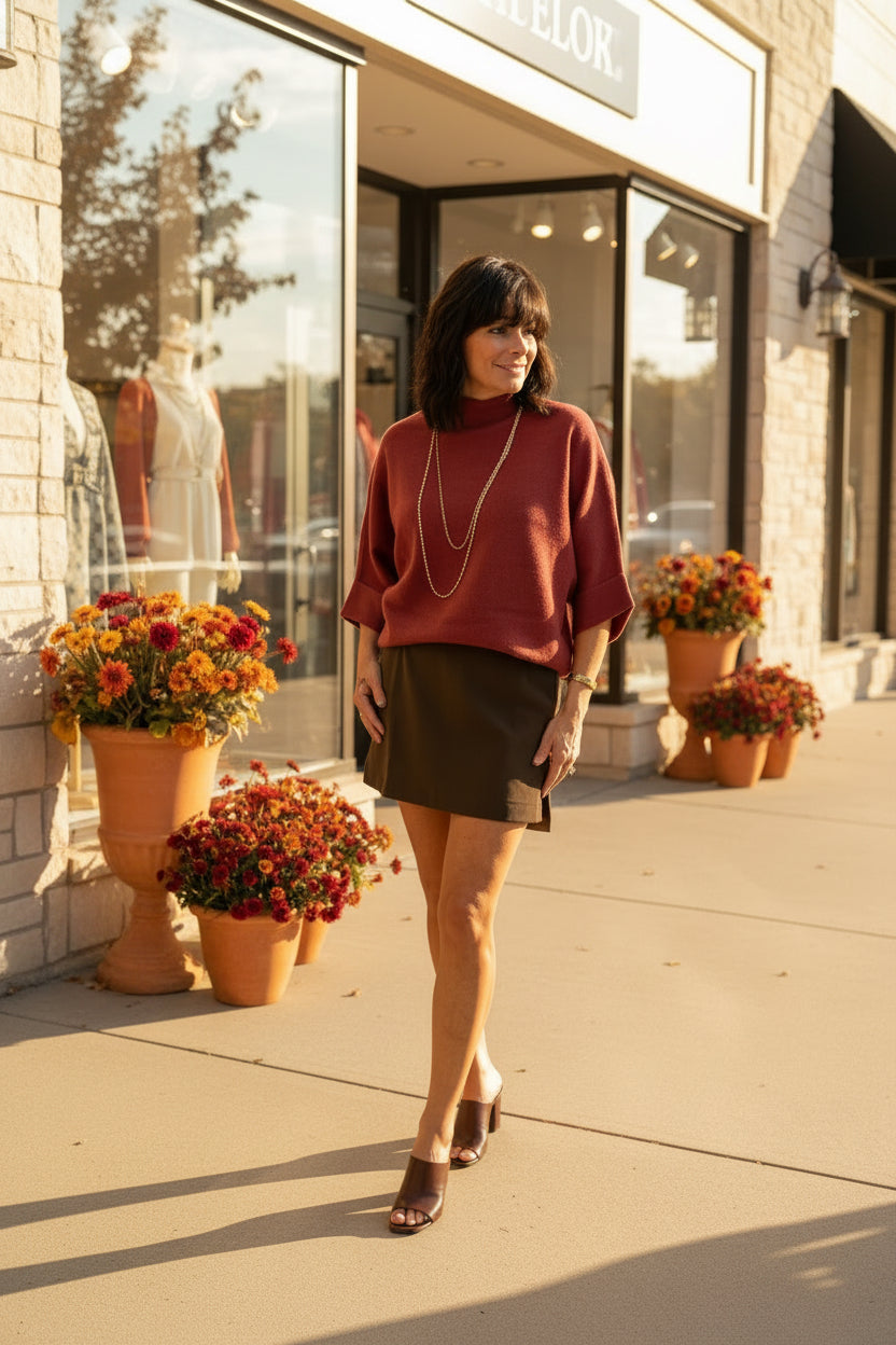 Dark Brown High Waisted Mini Skort