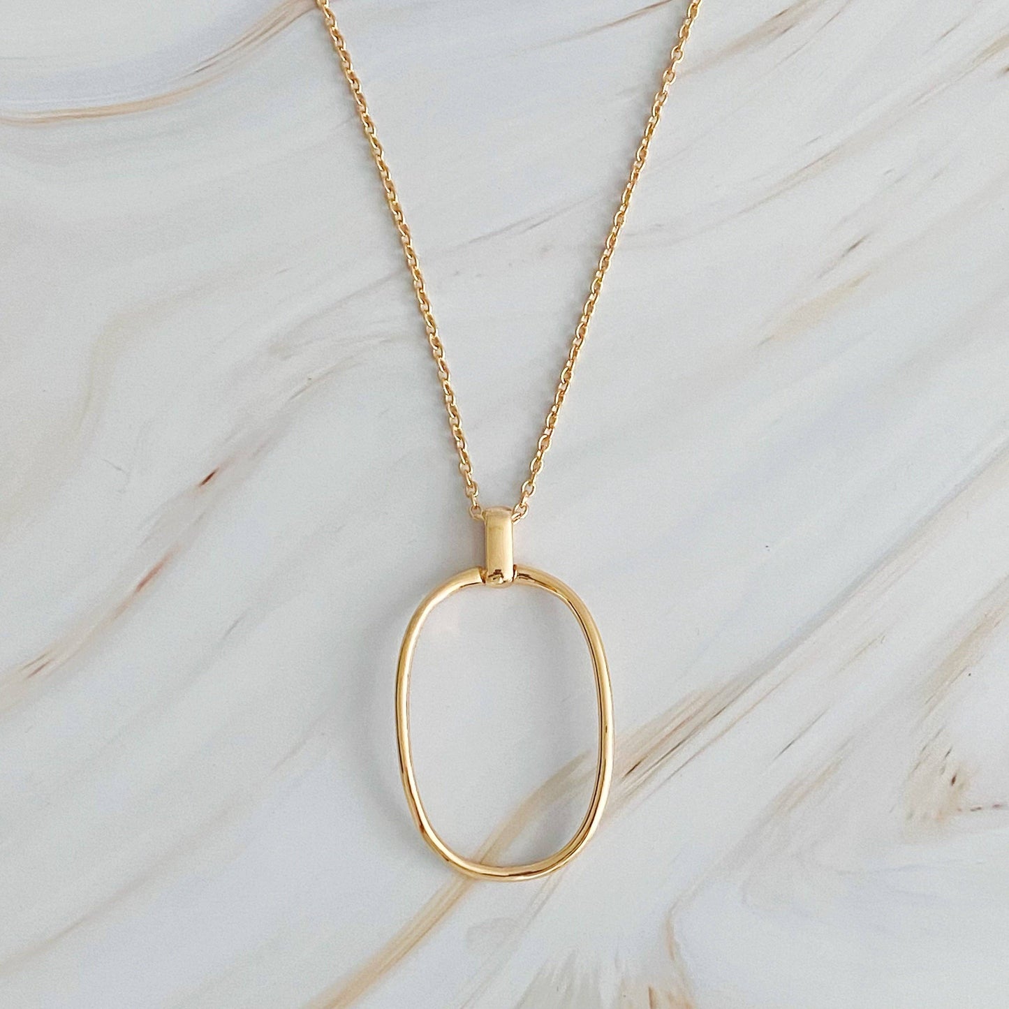 Sleek Oval Pendant Long Necklace - Jolie Femme Boutique