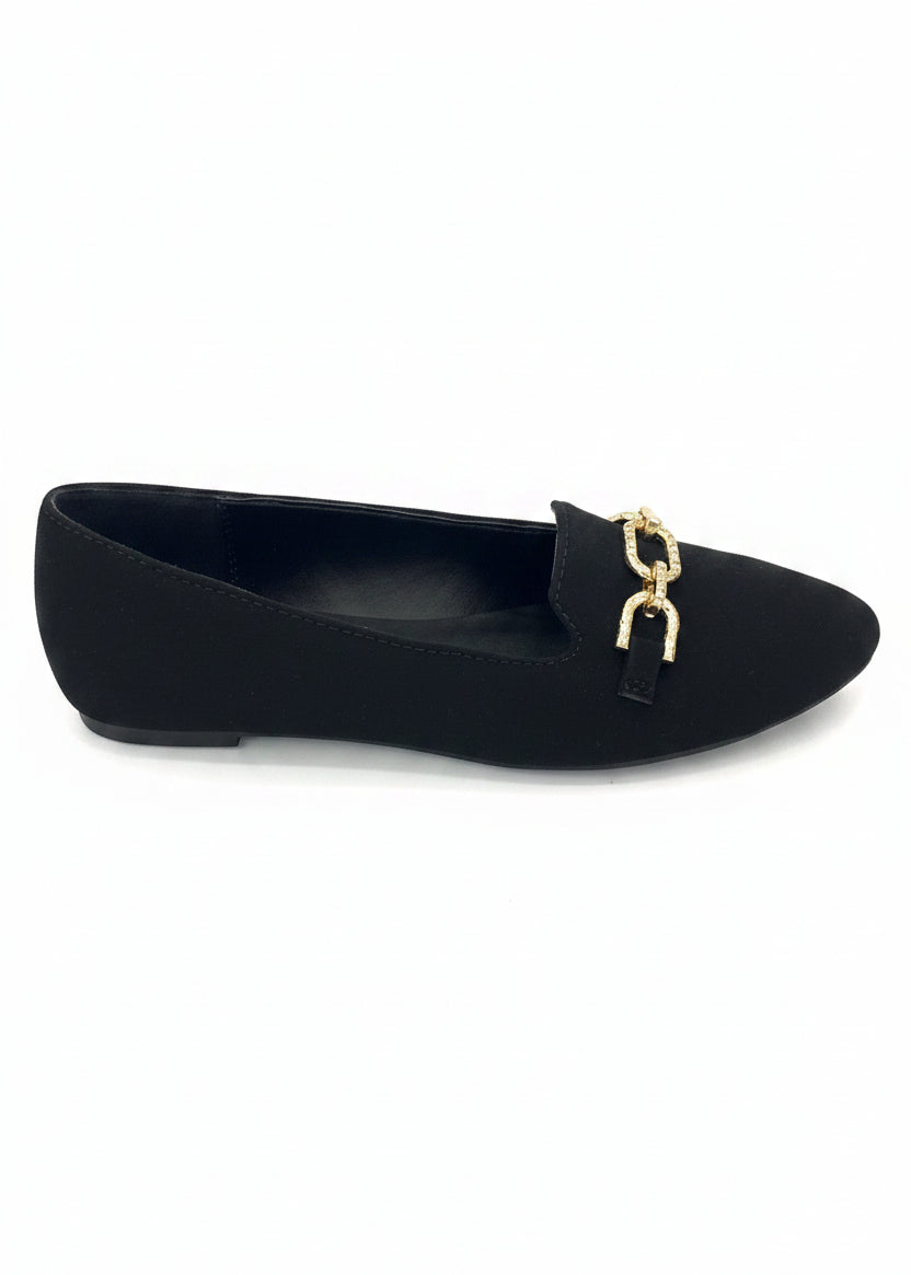 Black Faux Suede Chain Loafers