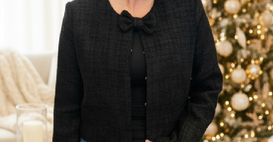 Black Tweed Front Bow Tie Detail Jacket