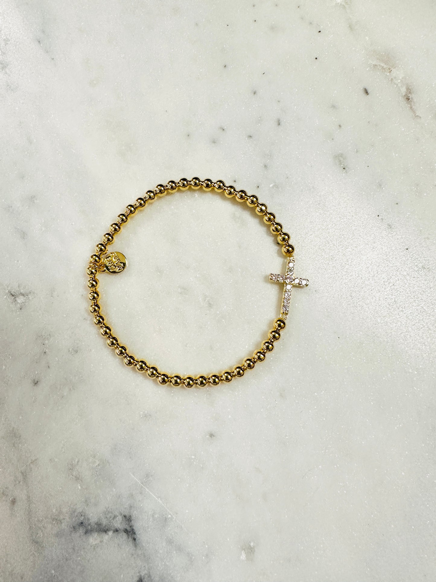 18k Gold Plated Crystal Cross Bracelet - Jolie Femme Boutique