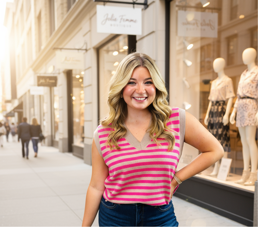 Striped Sweater Vest - Jolie Femme Boutique