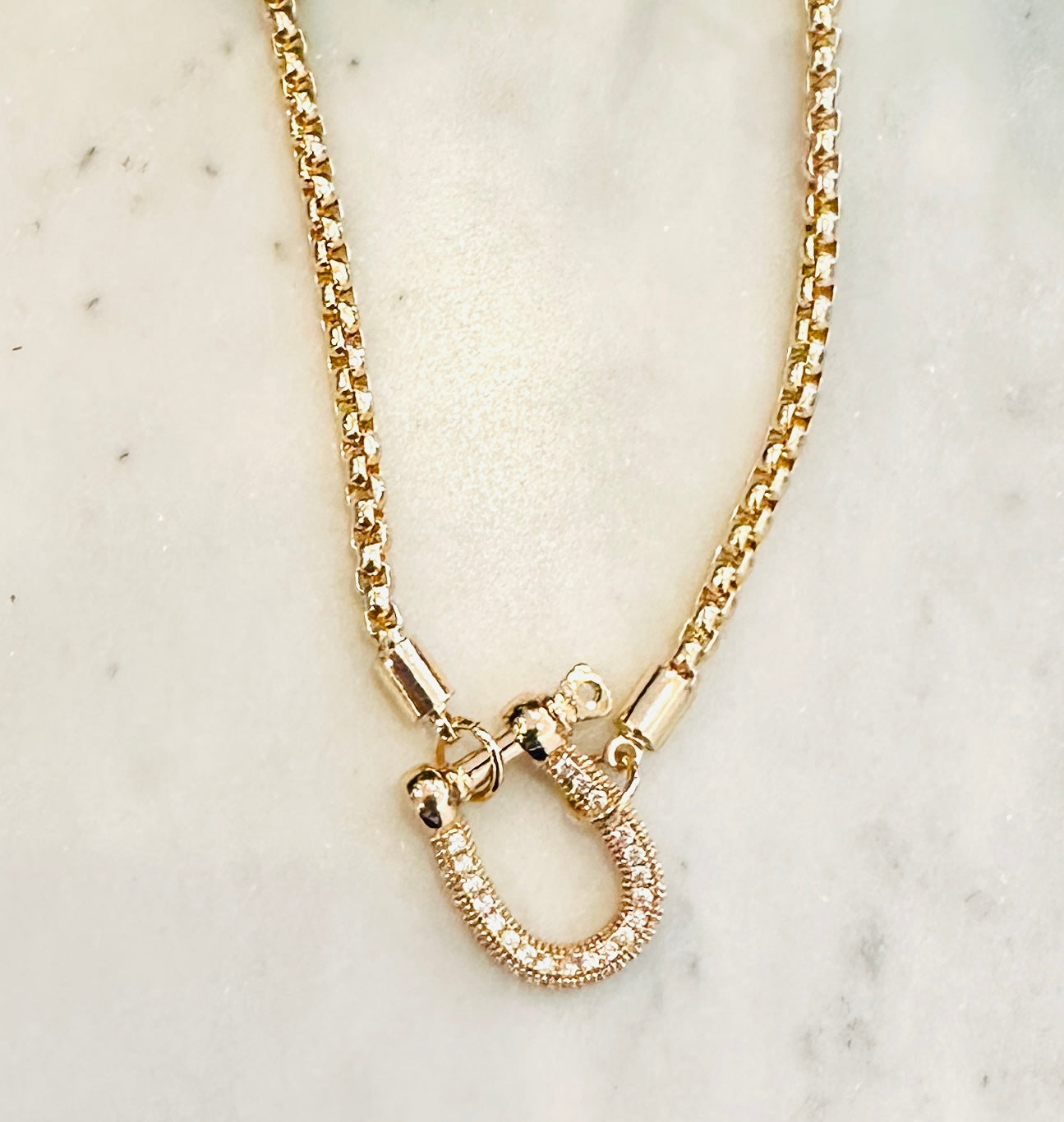 Gold Box Chain With Rhinestone Pendant