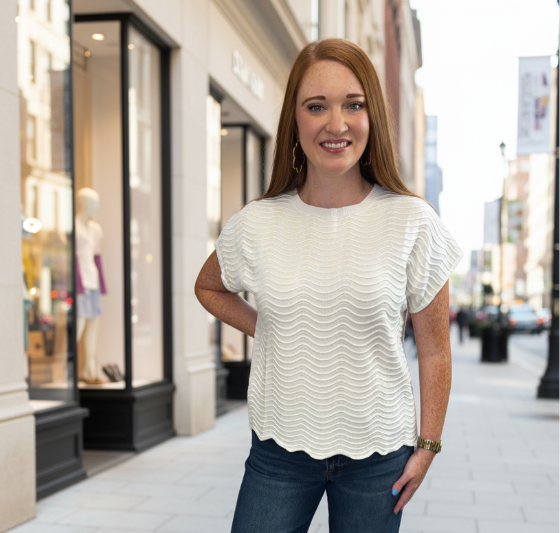 White Scallop Pattern Top - Jolie Femme Boutique
