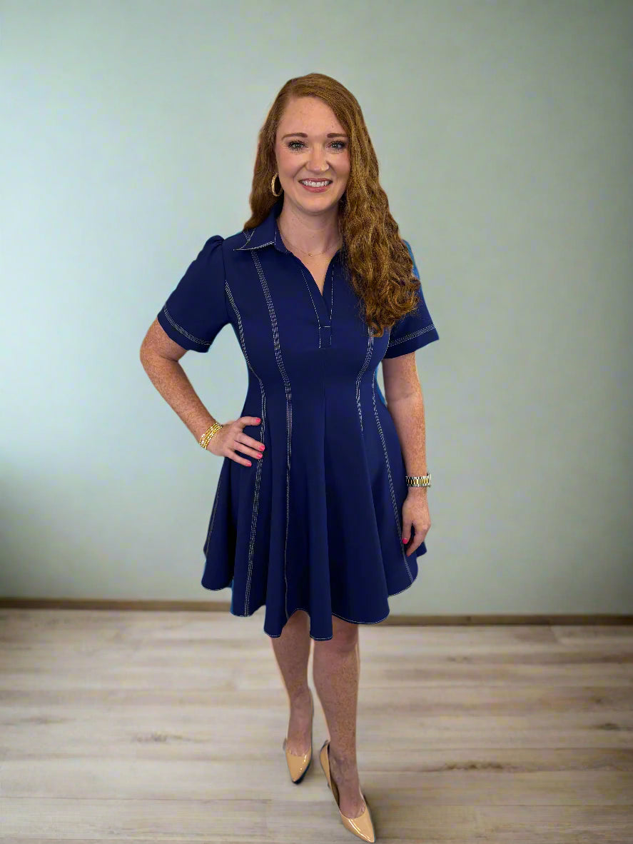 Polo Collar Skater Dress - Jolie Femme Boutique