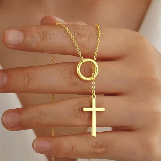 18K Gold Tarnish-Free Y Cross Necklace
