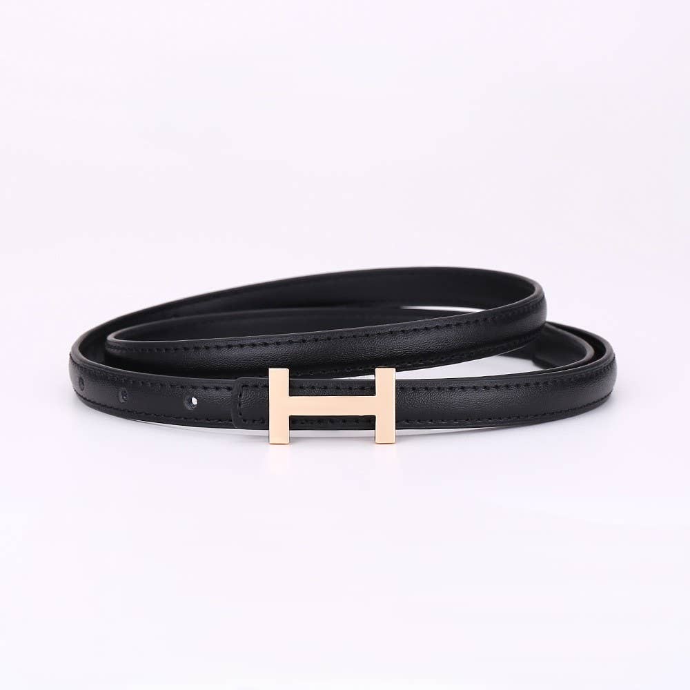 Stylish H-Buckle Thin Leather Belt