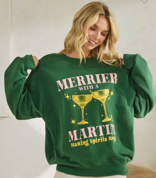 Green Merrier With A Martini Graphic Sweatshirt