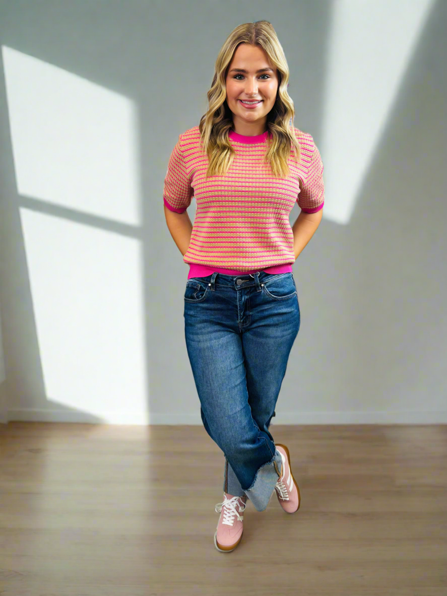 Stiped Puff Sleeve Top - Jolie Femme Boutique