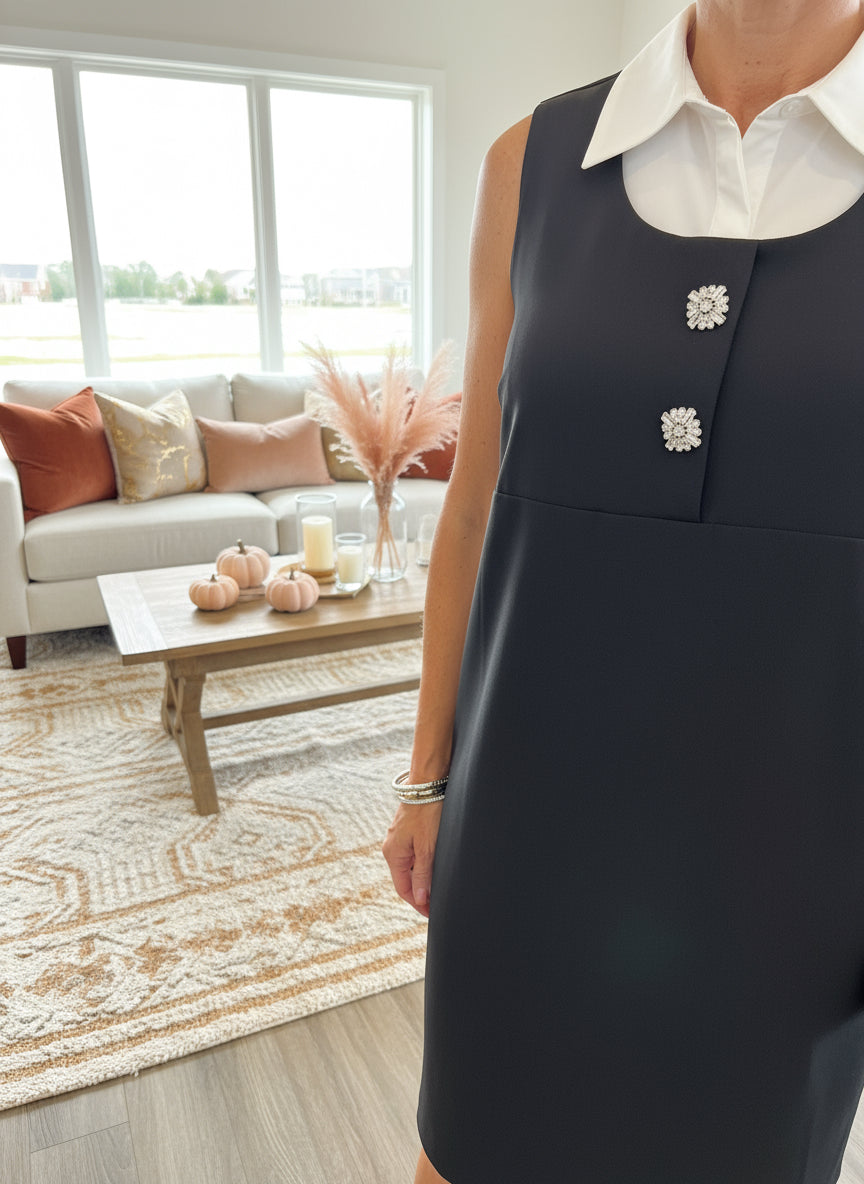 Black Shirt Collar Neckline Mini Dress