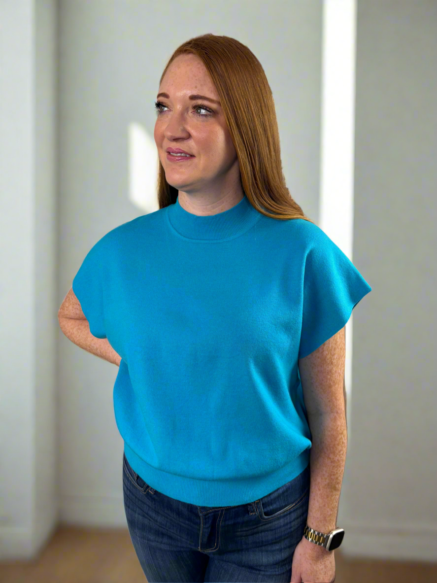 Best Seller Mock Neck Top (Blue) - Jolie Femme Boutique