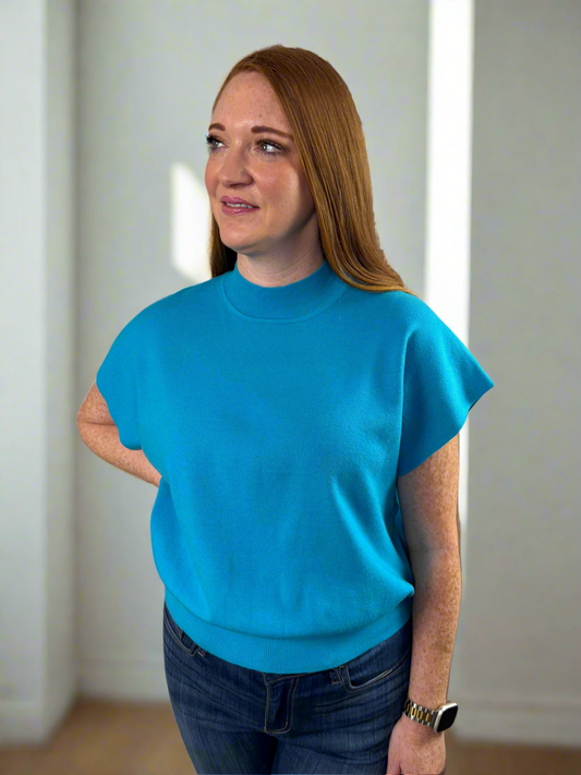 Best Seller Mock Neck Top (Blue) - Jolie Femme Boutique