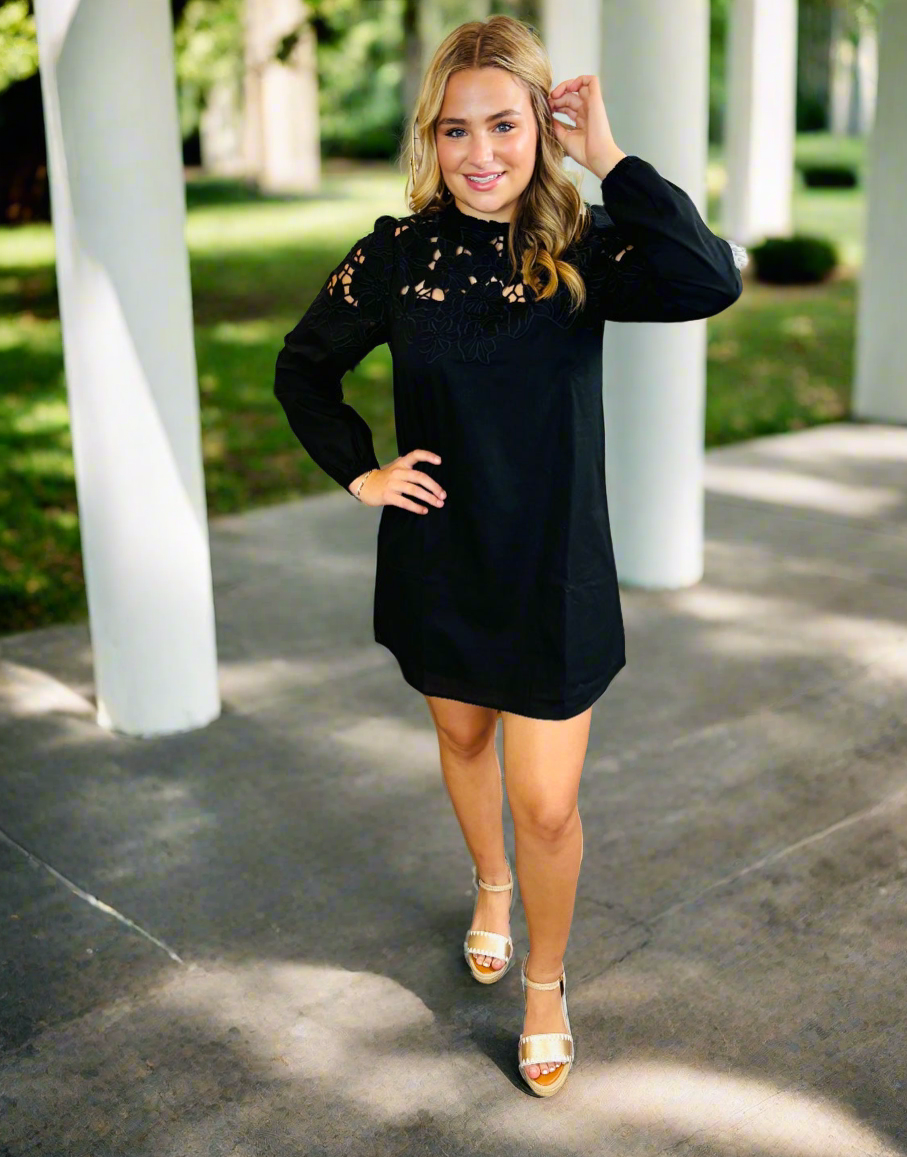 Black Cut-Out Floral Mini Dress