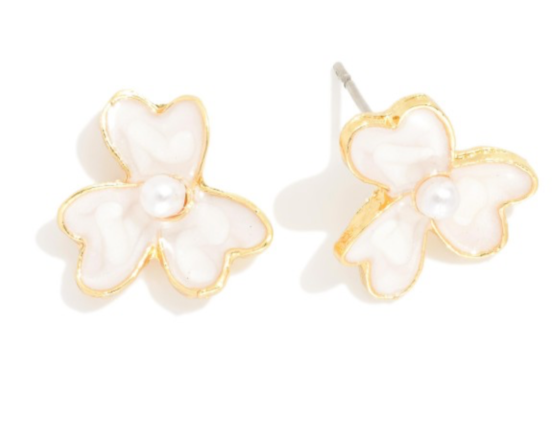 Mini Flower With Pearl Accent Earring - Jolie Femme Boutique