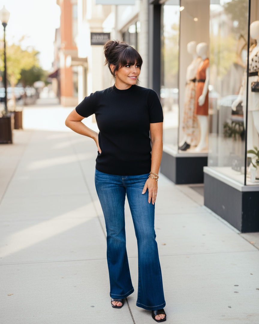 Black Short Sleeve Knit Top - Jolie Femme Boutique
