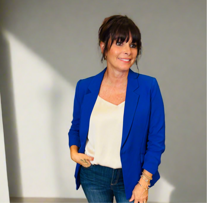 Royal Blue Shirred Sleeve Blazer