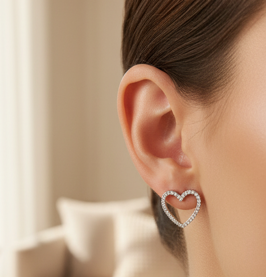 Heart Shape Clear Diamond Stud - Jolie Femme Boutique