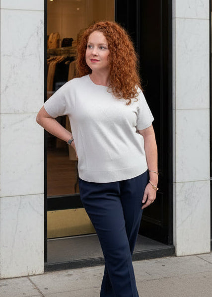 Pointelle Diamond Pattern Short Sleeve Top