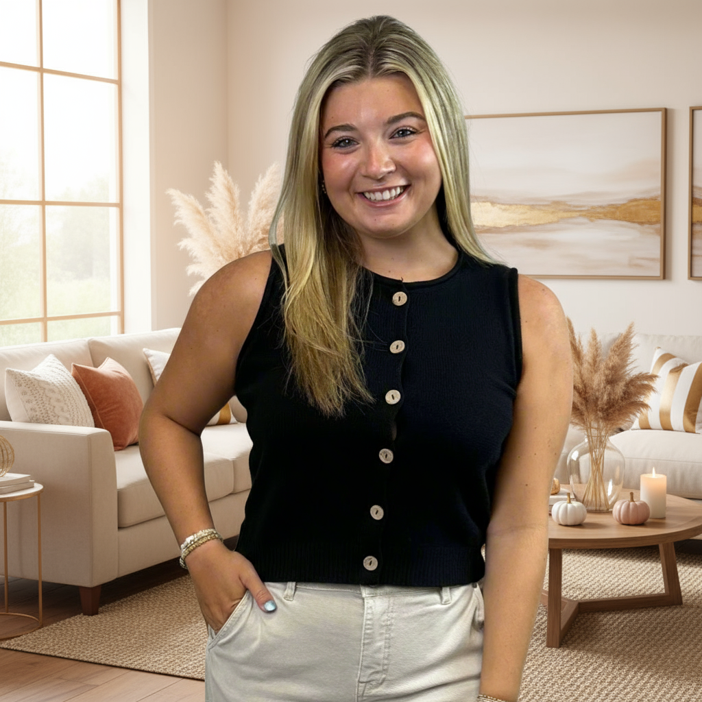 Raw Edge Button Vest Top- Black - Jolie Femme Boutique