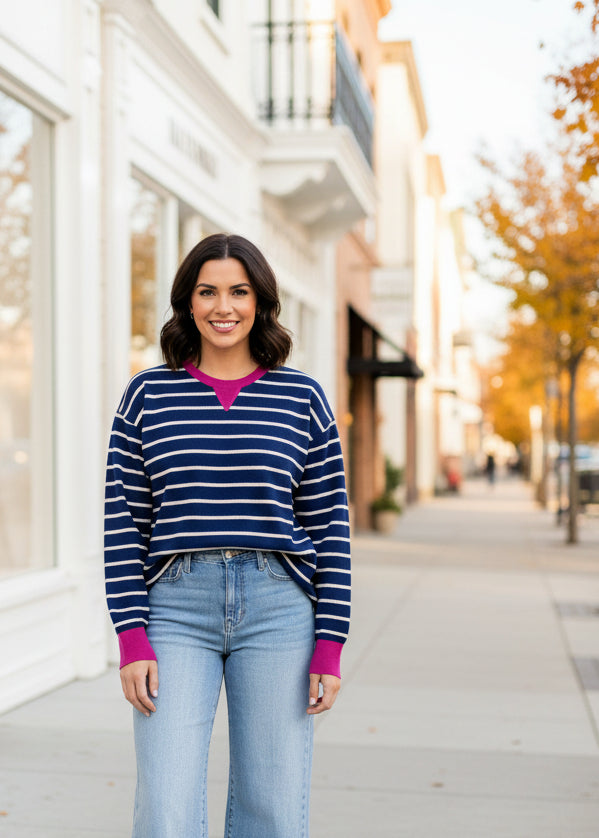 Navy Stripe Contrast Sweater