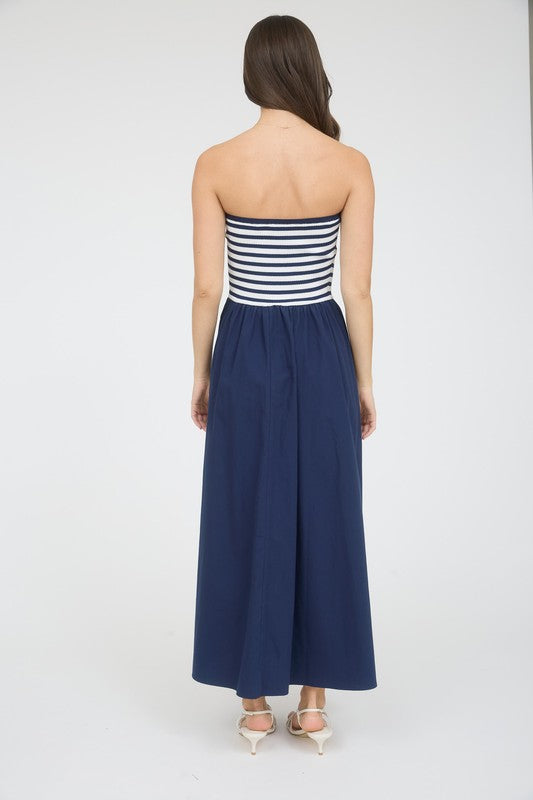 Strapless Stripe Midi Dress - Jolie Femme Boutique