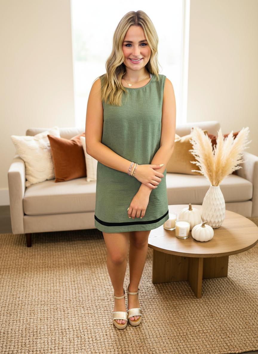 Deep Olive Mini Shift Dress - Jolie Femme Boutique