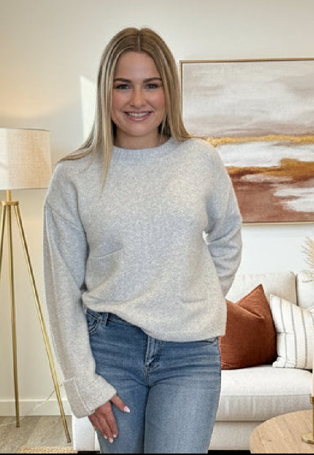 Heather Grey Sweater With Front Pockets