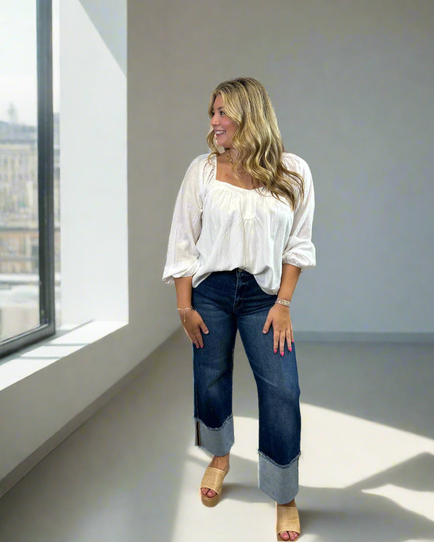 Risen Mid Rise Wide Crop Cuffed Jean - Jolie Femme Boutique