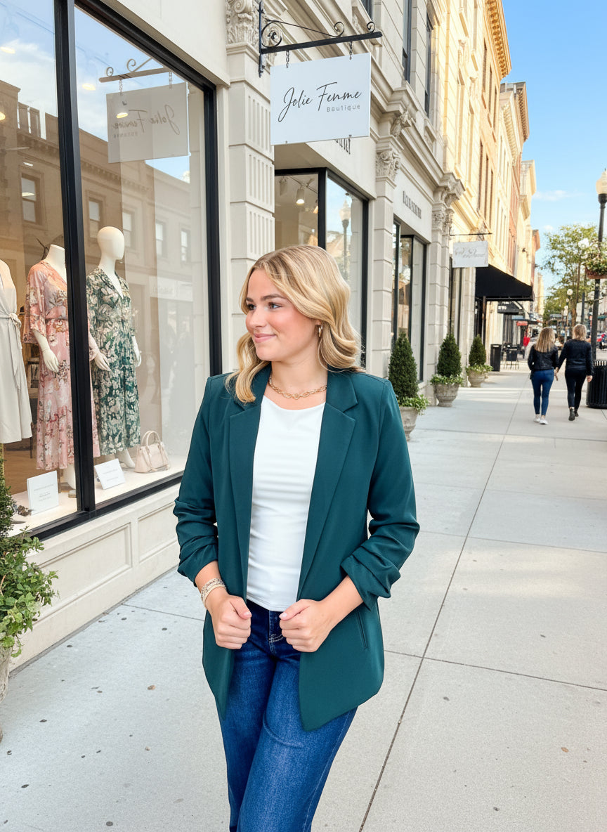 Beautiful Ruched Sleeve Blazer - Jolie Femme Boutique