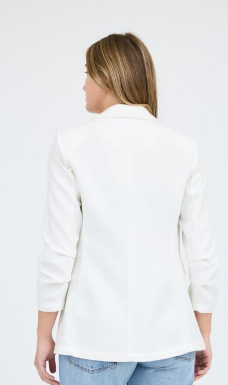 White Textured Open Front Blazer