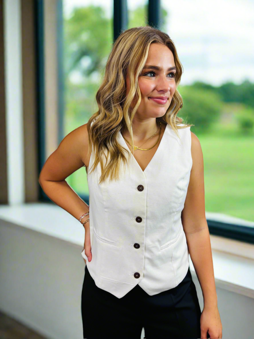 Cream Button Down Vest