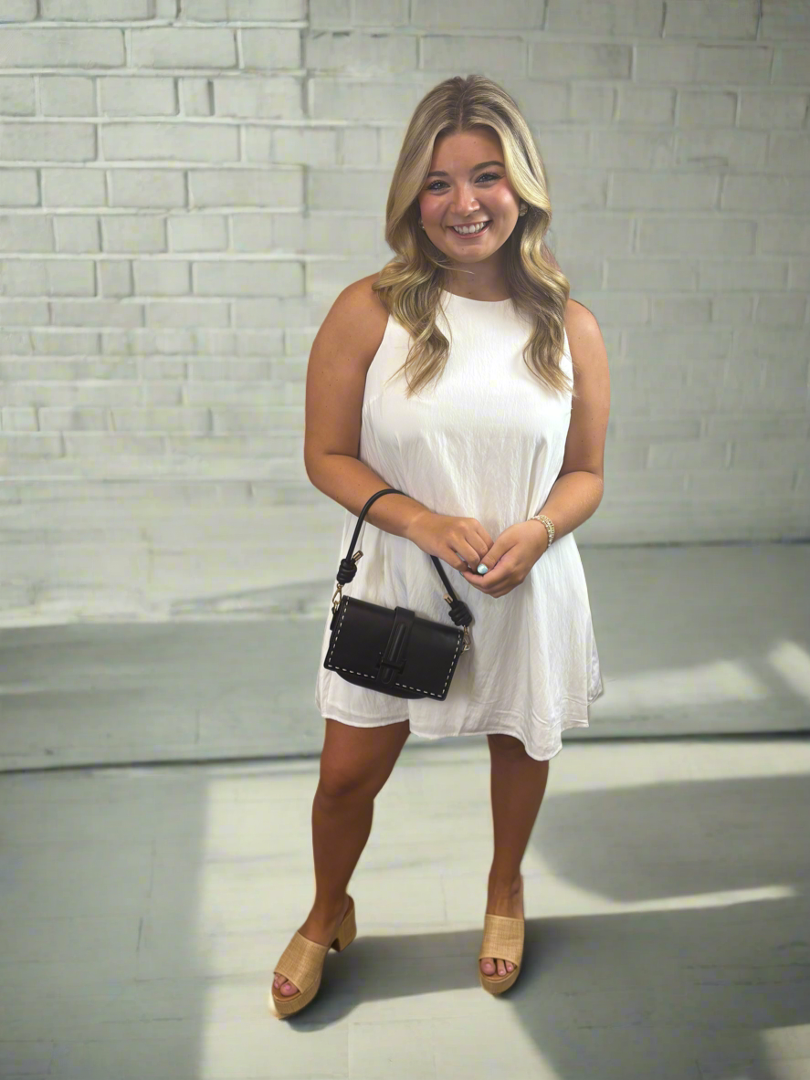 White Simplicity Crew Neck A-Line Mini Dress