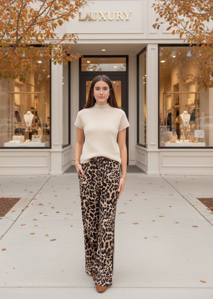 Leopard Print Wide Leg Pants