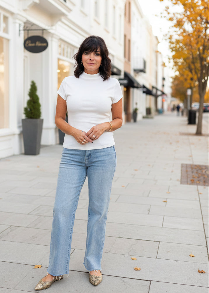Fitted Mock Neck Cap Sleeve Top