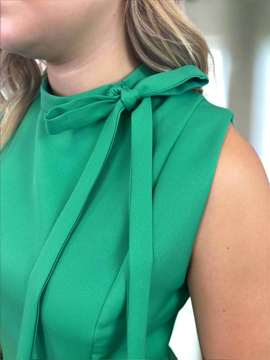 Sleeveless Bow Detail Ruffle Hem Dress - Jolie Femme Boutique