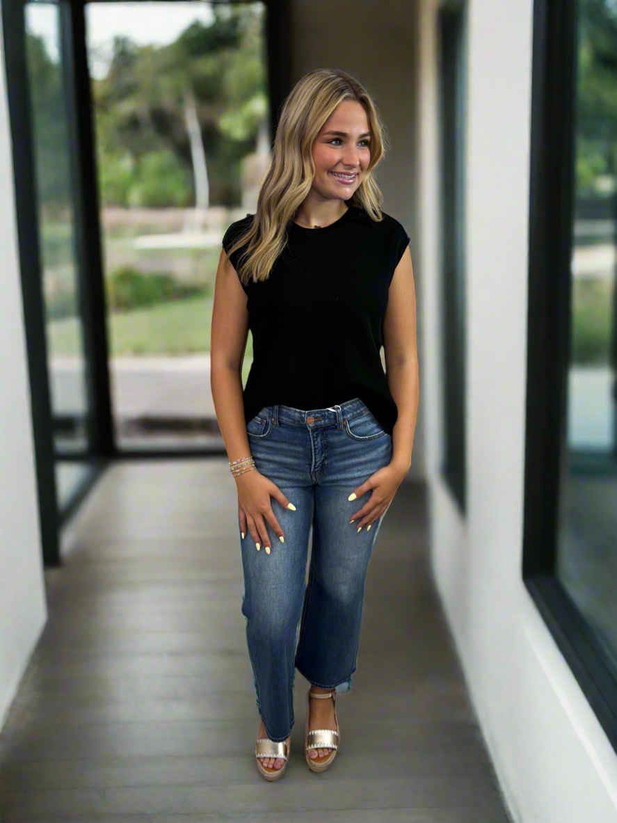 Black Crew Neck Knit Top