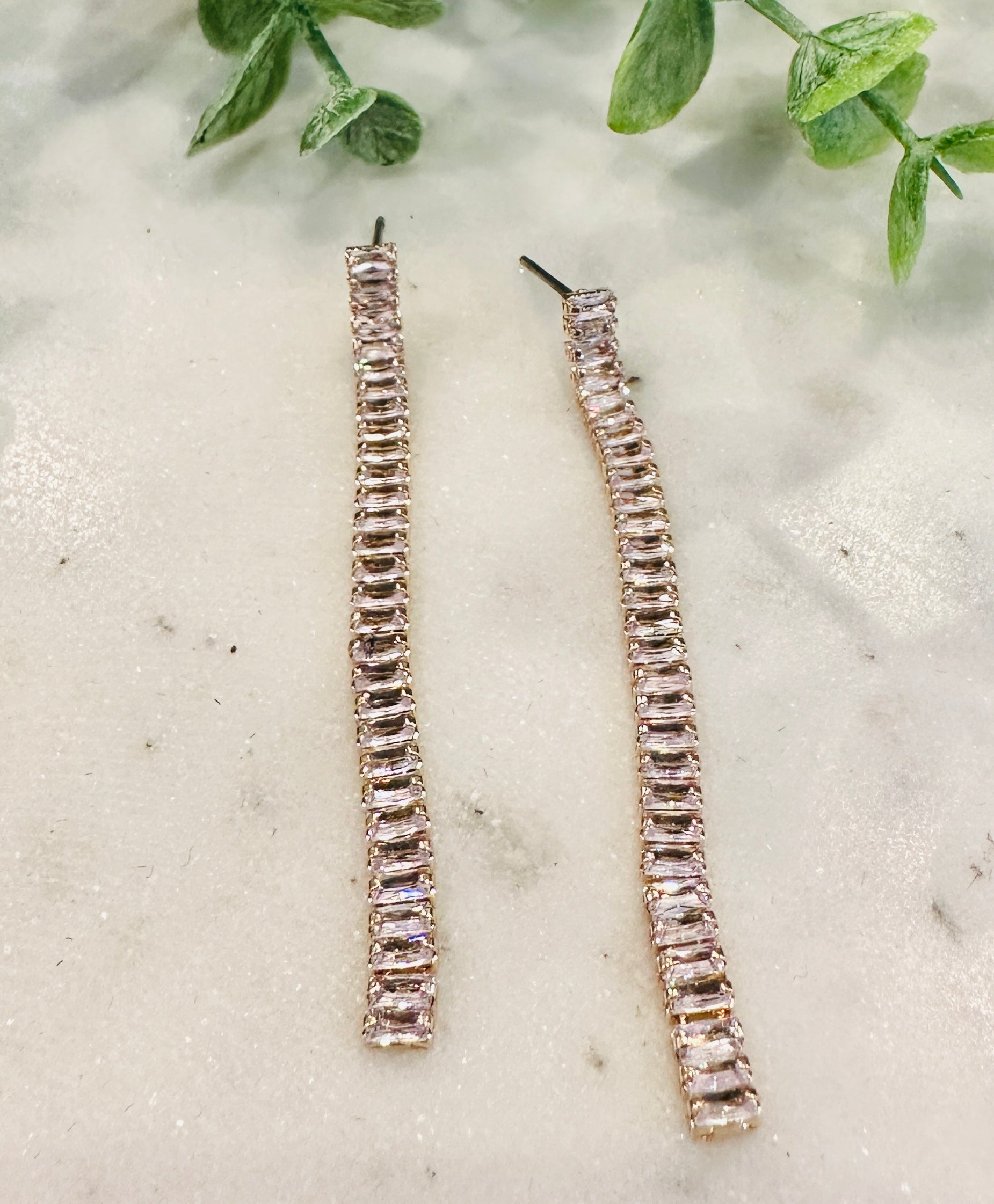 Gold Rectangle Crystal Drop Earring - Jolie Femme Boutique