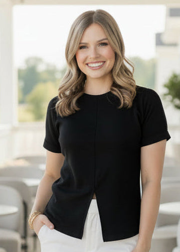 Black Front Slit Top - Jolie Femme Boutique