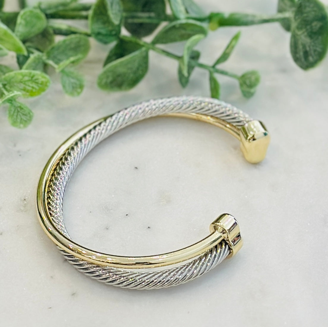 Two- Tone Twisted Cable Cuff Bangle
