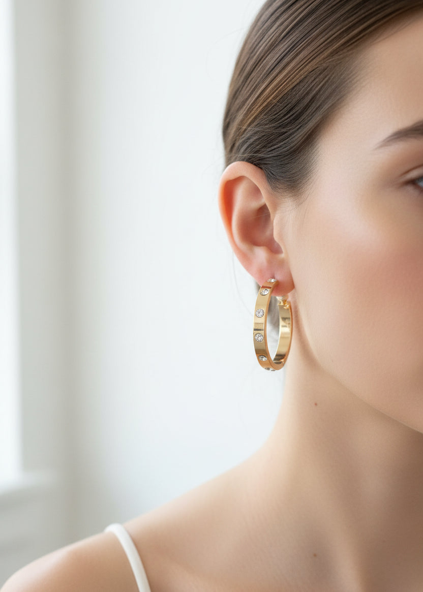 Gold Hoop with Rhinestones Earring