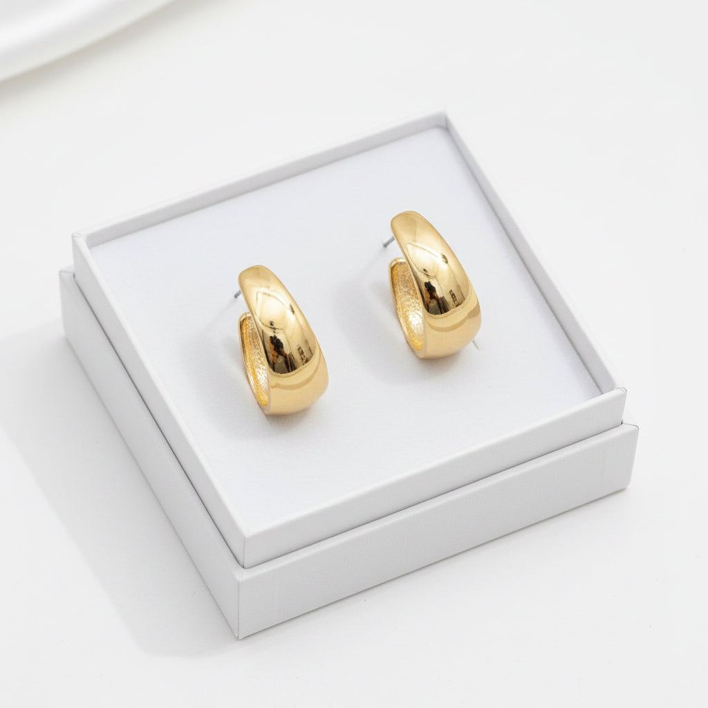 What's Hot - Flat Gold .3" Wide Hoop Earring - Jolie Femme Boutique