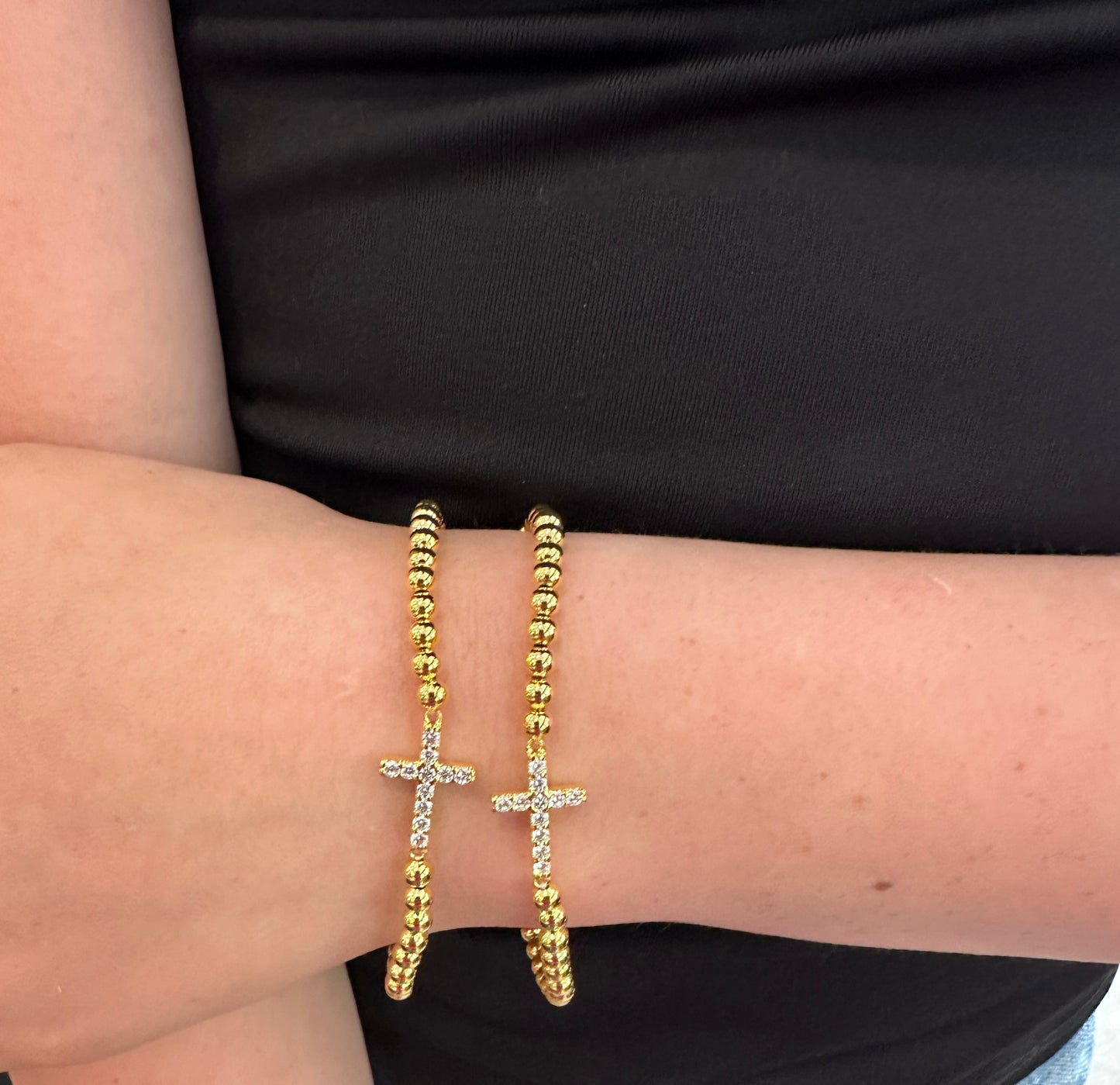 18k Gold Plated Crystal Cross Bracelet - Jolie Femme Boutique