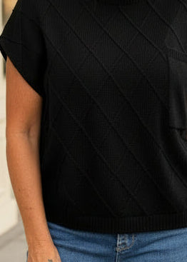 Textured Black Cap Sleeve Top